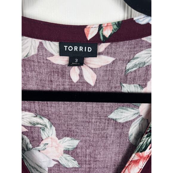 Torrid Midi Challis Shirt Dress 3X Burgundy Asymmetrical Hem Casual Button Up - Picture 4 of 10